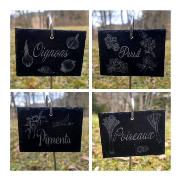 Étiquettes de jardin / potager en ardoise avec son support en inox - Légumes et Fruits – Image 3