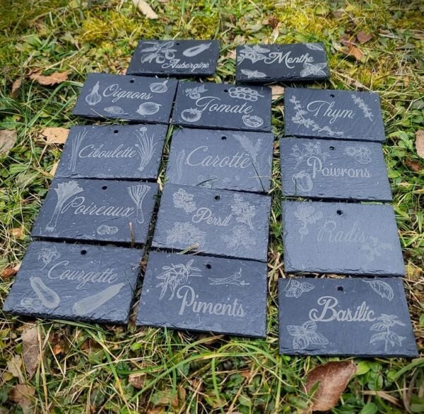 Étiquettes de jardin / potager en ardoise avec son support en inox - Légumes et Fruits – Image 5